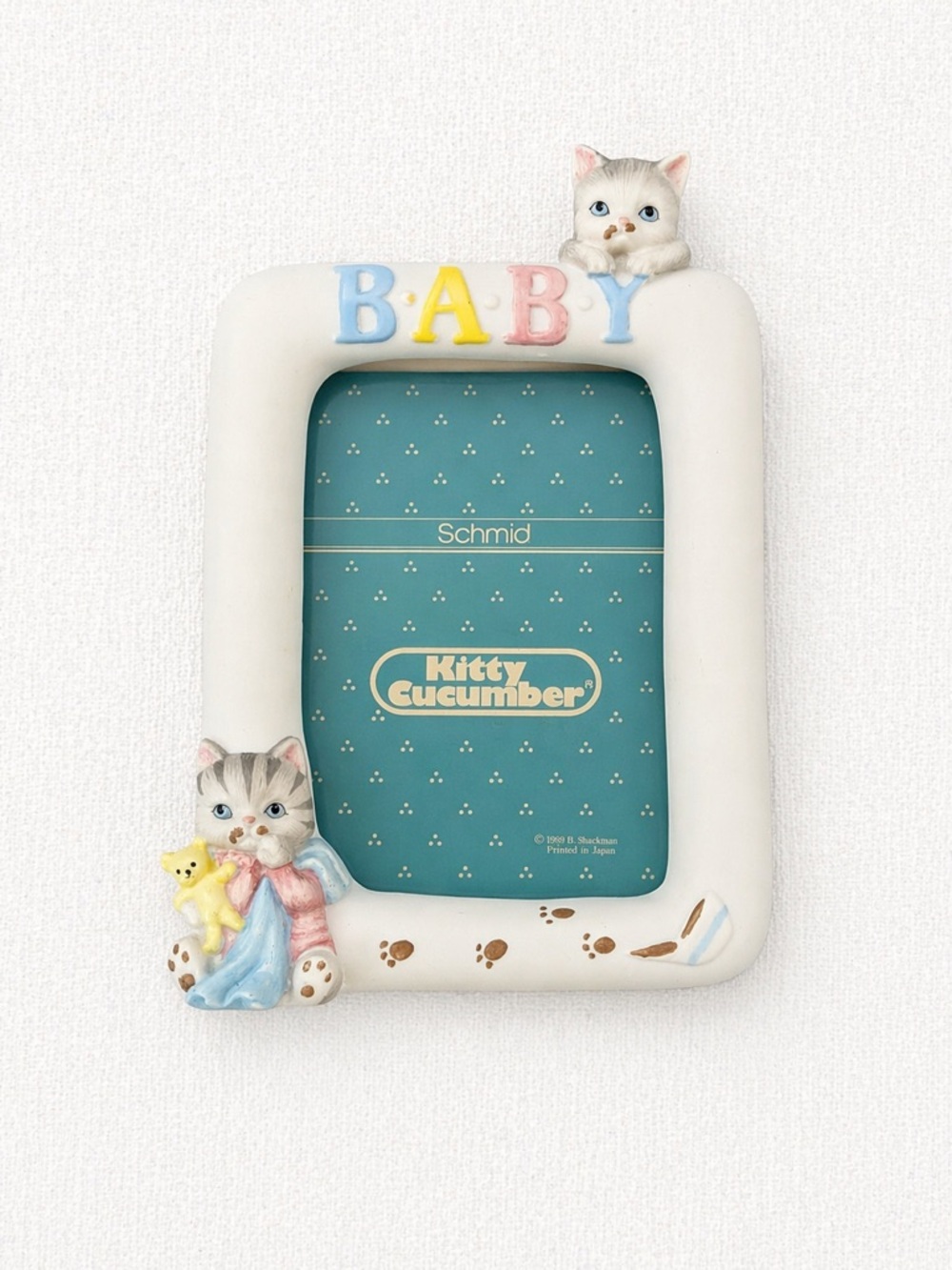 Baby Kitty Photo Frame - Pastel White with Blue & Pink Accents Vintage Schmid